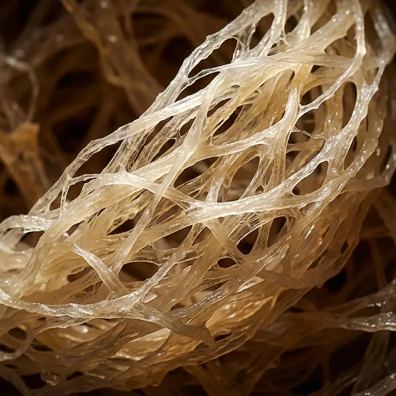 Cấu trúc mạng lưới sợi yến đan chéo vững chắc và không có kẽ hở.