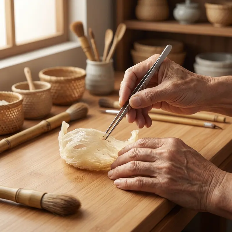 Quá trình làm sạch tổ yến thủ công tỉ mỉ