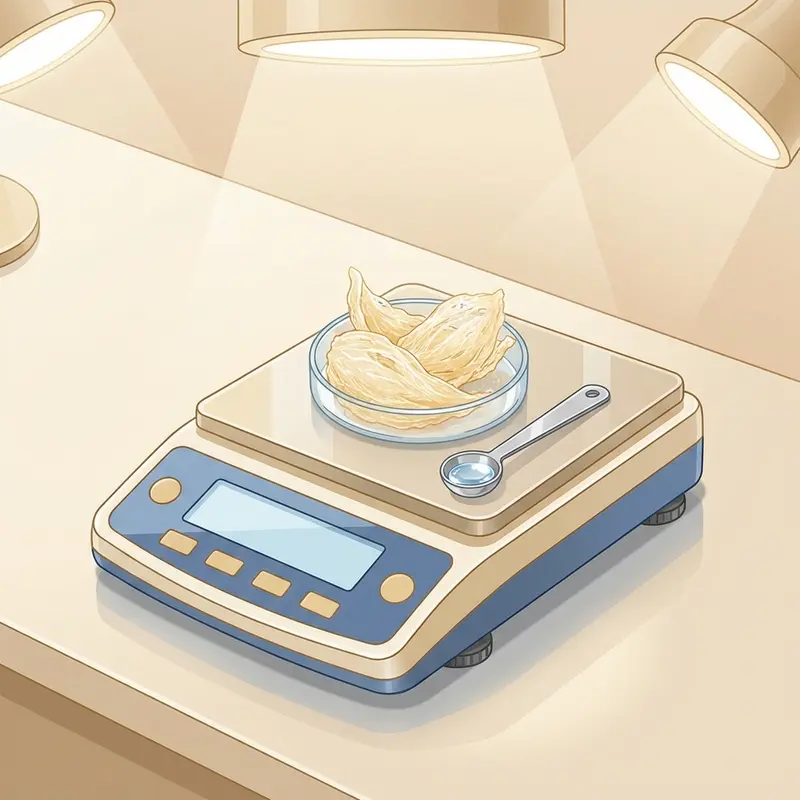 Sử dụng cân tiểu ly để đo lường khối lượng yến khô nguyên chất.