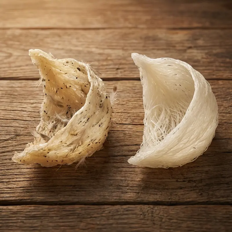 Tổ yến nhà thường có bề mặt sạch và ít tạp chất sinh học hơn yến đảo tự nhiên.