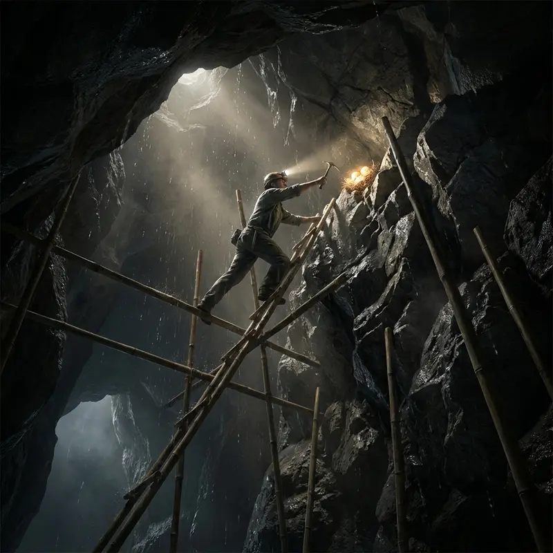 Khai thác yến trên vách đá cheo leo.