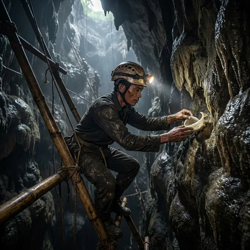 Sự hiểm nguy trong quá trình thu hoạch yến trên vách đá cheo leo.