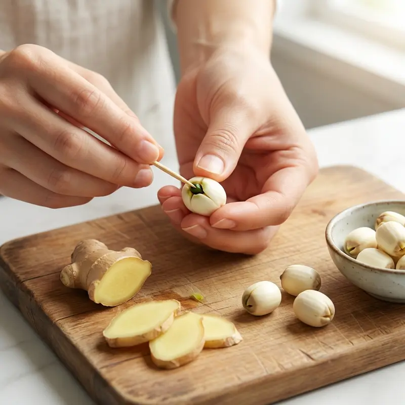 Loại bỏ tim sen là bước quan trọng để tránh vị đắng.