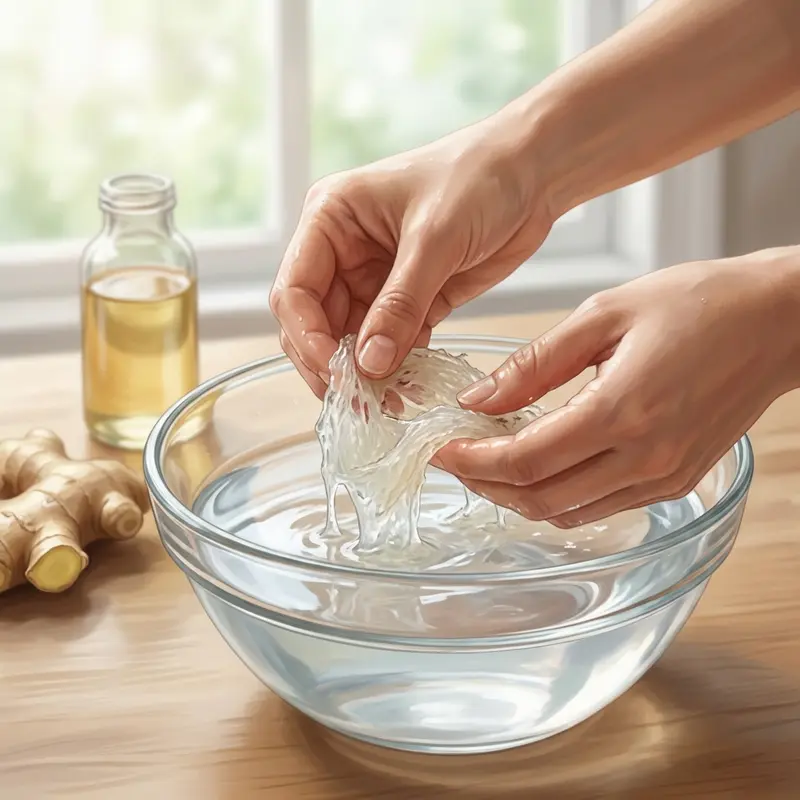 Ngâm yến sào bằng nước tinh khiết ở nhiệt độ phòng.