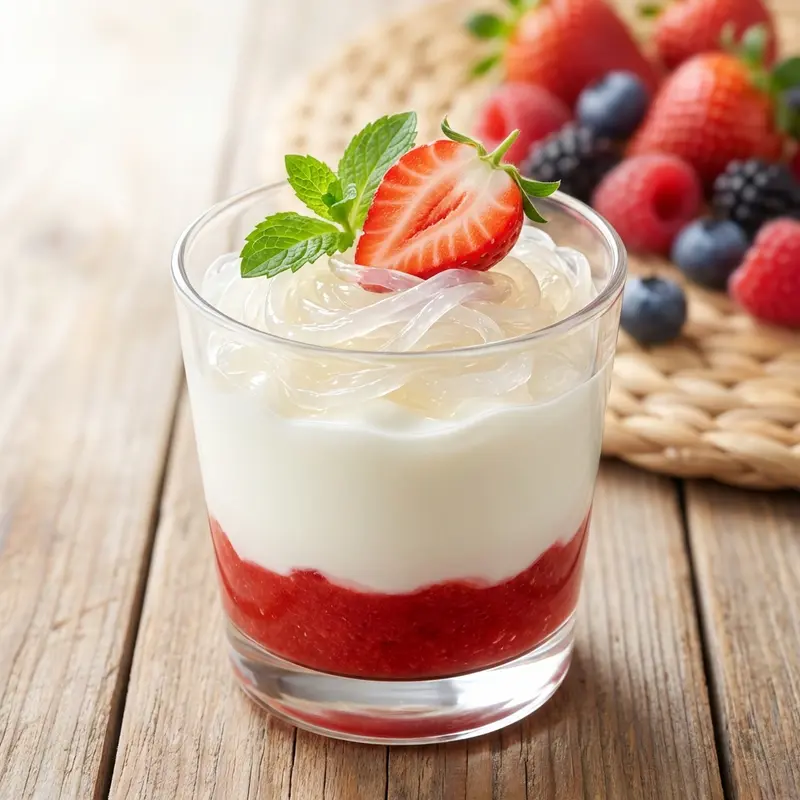 Sữa chua yến sào dâu tây phân tầng đẹp mắt.