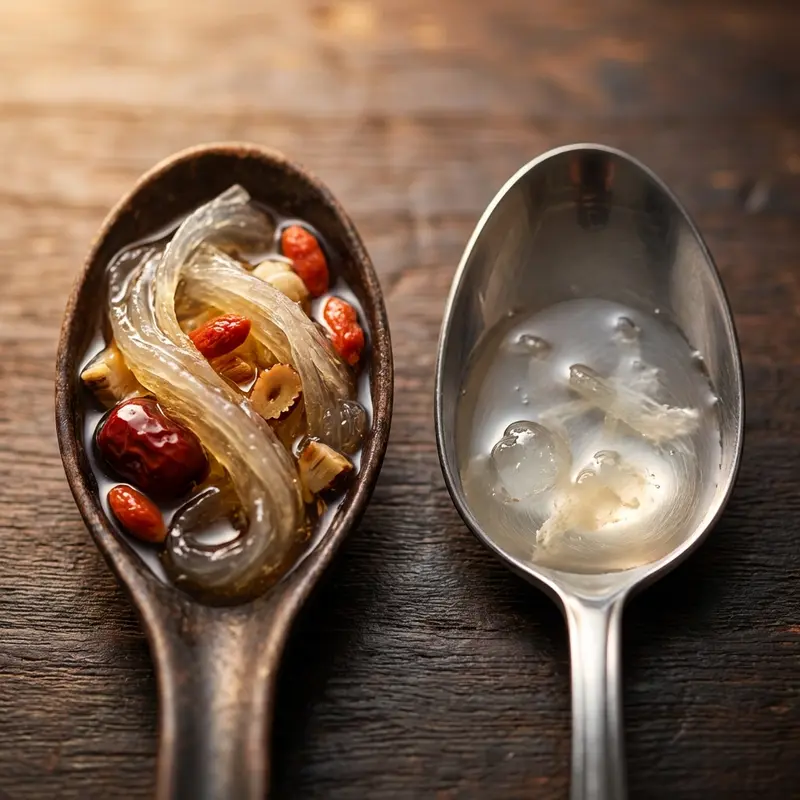 So sánh hàm lượng yến nguyên chất và chất phụ gia.