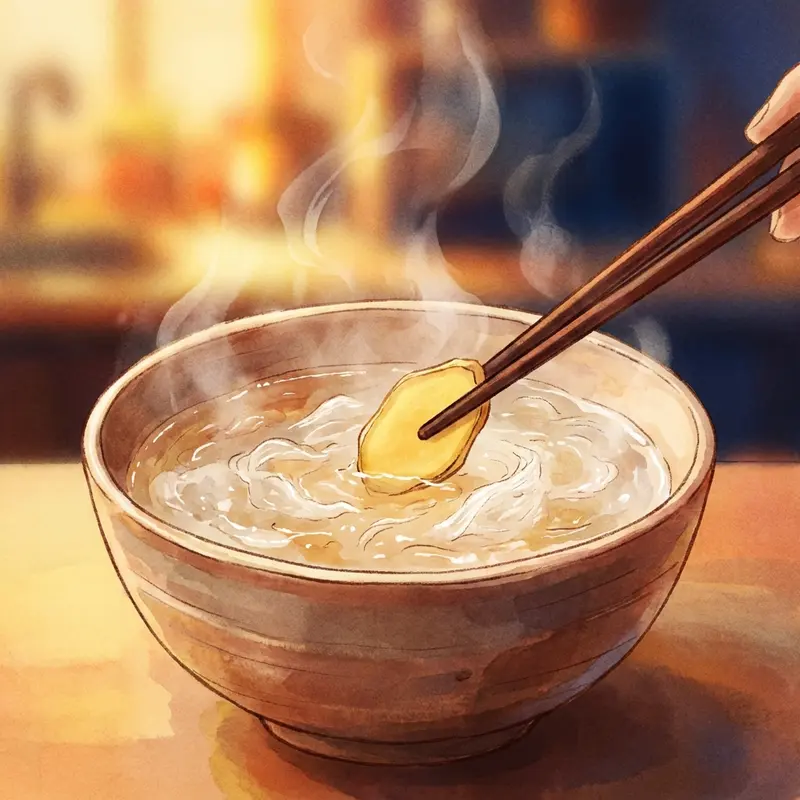 Thêm gừng vào thố yến ở những phút cuối cùng.