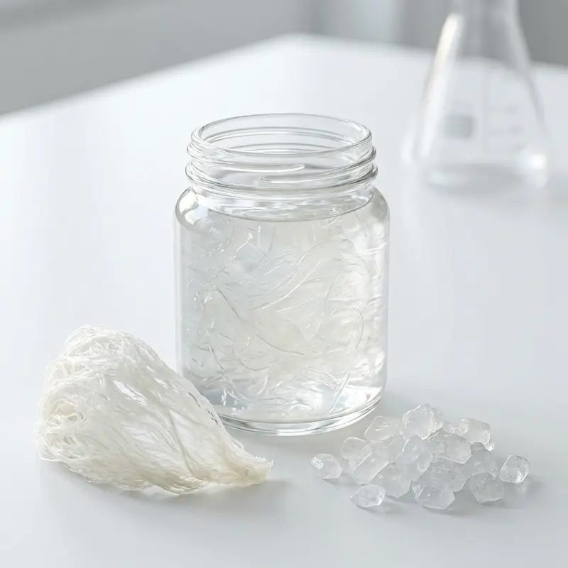 Phân tích cấu trúc sợi yến trong hũ thủy tinh tiêu chuẩn.