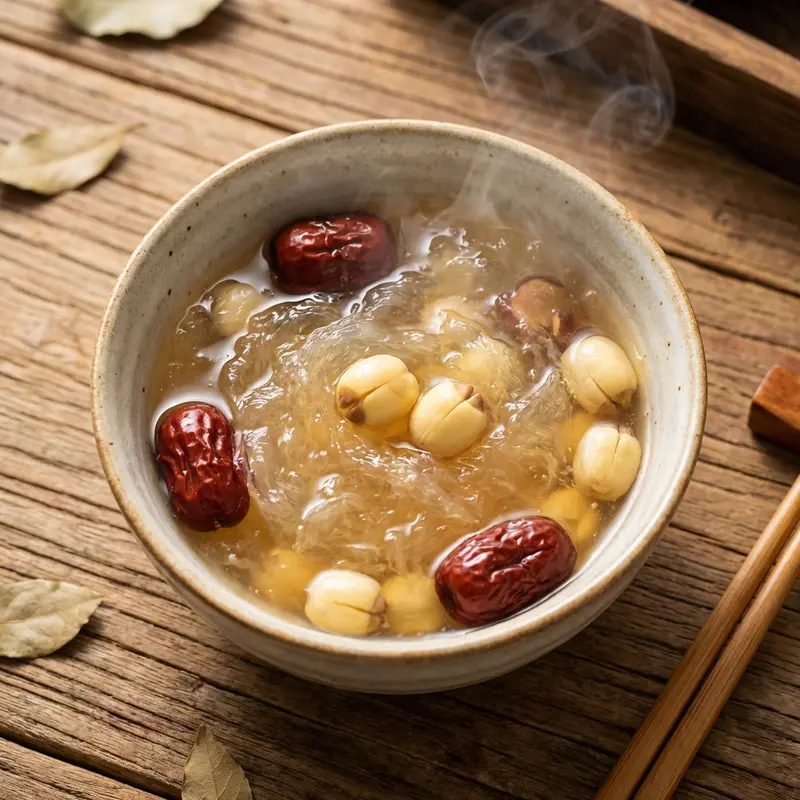 Chưng yến đúng cách với táo đỏ và hạt sen giúp tối ưu dưỡng chất.