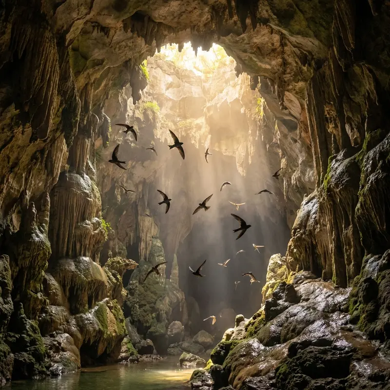 Môi trường độ ẩm cao và khí hậu đặc thù trong hang động làm biến đổi màu sắc tổ yến.