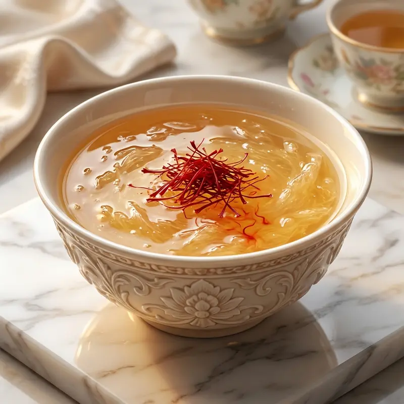 Saffron đem lại sắc vàng óng ánh và hương thơm thảo mộc dịu nhẹ cho yến hũ.