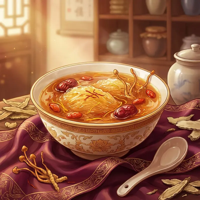 Yến sào chưng kết hợp với các loại thảo mộc quý như saffron và kỷ tử.