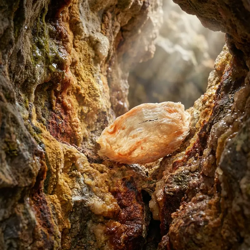 Khoáng chất từ vách đá thấm vào tổ yến tạo nên các dải màu tự nhiên đặc trưng.