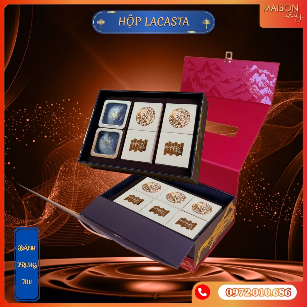 Hộp bánh trung thu Maison Luxury - Lacasta - Hộp quà 2 tầng cao cấp